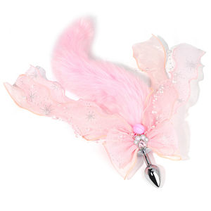 Juguetes sexuales coloridos: Cola de zorro plateada de felpa larga de conejita, tapón <span class=keywords><strong>anal</strong></span>, juego SM, tapón <span class=keywords><strong>anal</strong></span> de aleación de aluminio con lazo de mariposa y cinta de seda - Product Image 4