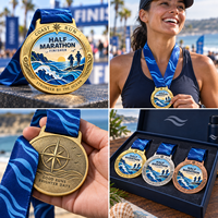 Personalisierte Halbmarathon-Finisher-Medaille für Küstenlaufveranstaltungen – Sportmedaille mit Band als Erinnerungsstück