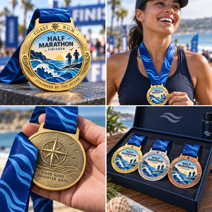 Médaille personnalisée de finisseur de demi-marathon, médaille de récompense pour événement de course côtière, médaille souvenir de compétition sportive personnalisée avec ruban - Product Image 3