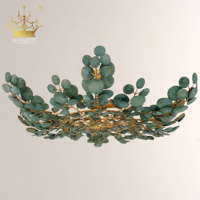 Lustre botanique de luxe en forme de feuille, suspension en fer forgé vert, lampe de plafond en métal inspirée de la nature pour villa, hôtel, restaurant