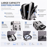 Sac à dos extensible pour ordinateur portable 15,6 pouces, grande capacité, sac de voyage d'affaires, nylon imperméable, sangles cachées pour hommes