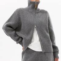 Cardigan zippé en tricot gaufré personnalisé pour femme, 7GG, en mélange de coton épais, style universitaire, automne, preppy, tricot de haute qualité