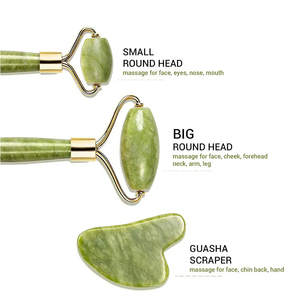 Set de Rodillo Facial y Gua Sha de Jade Verde Natural, Herramienta de Masaje Facial Premium con Marco Dorado Rosa para el Cuidado de la Piel - Product Image 4