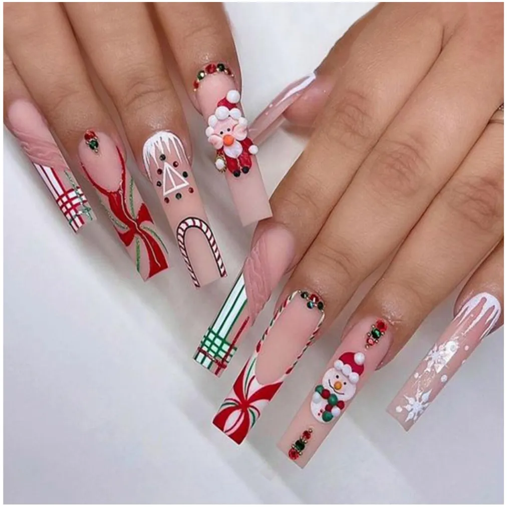 Wearable Nails Wholesale Press on False Nails Rhinestone Long Square Full Cover Nail Tips Christmas Gift Present for Girls Women