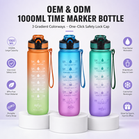 Bouteilles d'eau sportives personnalisables de 1000 ml avec paille, pour le voyage en plein air, portables, anti-fuite, en plastique PC sans BPA pour adultes
