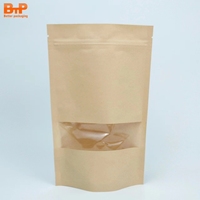 Sachets refermables en mylar imprimés sur mesure, papier kraft brun, compostable, fenêtre transparente, emballage alimentaire, sachet debout