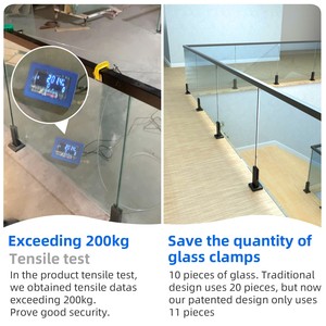 Pince à verre durable en aluminium pour garde-corps de balcon, garde-corps d'<span class=keywords><strong>escalier</strong></span>, clôture en verre sans cadre, garde-corps à embout - Product Image 2
