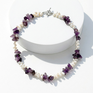 Collier en pierres naturelles en gros, perles de cristal de guérison, perles baroques, collier de copeaux d'améthyste brute, ensemble de bijoux de mode, cadeau - Product Image 2