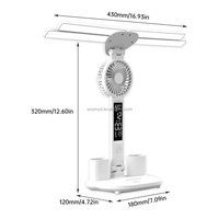Lampu meja LED multifungsi kustom, lampu 4 kepala dengan kipas kalender isi ulang daya USB, lampu meja 3 warna membaca lampu malam