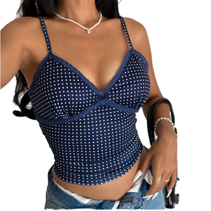 New Hot Selling Women's Breathable Woven <b>Sequined</b> Sweet Vest Satin Lace Sling <b>Top</b> - Product Image 1