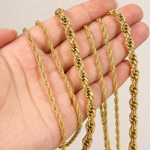 Wholesale 2.5mm-6mm Twisted 18K Gold Plated Stainless Steel Link Trendy Unisex <b>Rope</b> <b>Chain</b> Necklace - Product Image 1