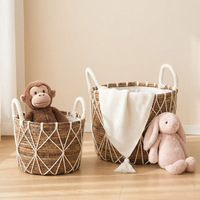 Panier de rangement en rotin tressé avec poignées, pour la maison, chambre, salon, organisateur de jouets et articles divers, panier à linge doublé de tissu