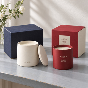 Bougie parfumée en céramique Aikun, rouge profond mat ivoire, à une seule mèche, avec couvercle assorti, collection d'arômes bois ambré pour la décoration de la maison - Product Image 2