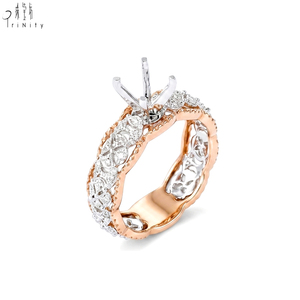Exclusive Two Color Hollow Out Design 18K Solid Gold Real Natural Diamond Semi Mount Setting Engagement <b>Ring</b> For Women's Wedding - Product Image 4