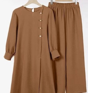 Conjunto de Pantalones Anchos y Camisa Larga Irregular de Color Sólido para Mujer, <span class=keywords><strong>Elegante</strong></span> y a la Moda, al por Mayor - Product Image 4