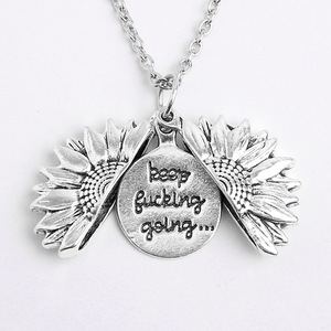 Nuevo collar negro con letras grabadas de girasol y flor de aleación, estilo europeo y americano, venta al por mayor transfronteriza - Product Image 3