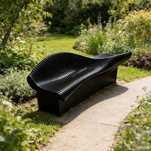 Banco curvo Art Deco Y503 de madera con rayas, mueble personalizado para espacios públicos, asientos para decoración interior de hoteles boutique. - Product Image 5