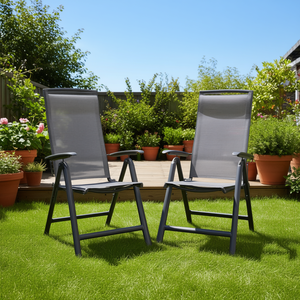 Chaises pliantes de patio avec cadre en aluminium, dossier haut inclinable, en textilène, pour jardin, pelouse, meubles d'extérieur, ensemble de 2 pièces - Product Image 2
