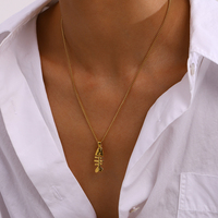 Bijoux pour femmes, collier en acier inoxydable plaqué or 18 carats avec pendentif en forme d'arête de poisson en perle pour femmes
