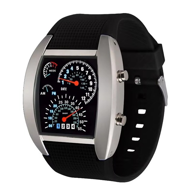 Wholesale Creative Led Electronic Fan-shaped Instrument Panel Racing Aviation Watch Fashion Trend Alloy Electronic Watches