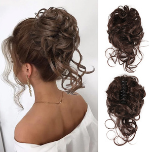 Extensions de cheveux en queue de cheval Julianna en gros, pince à cheveux synthétique, <span class=keywords><strong>chignon</strong></span> bouclé désordonné <span class=keywords><strong>élastique</strong></span>, pièces de cheveux pour femmes - Product Image 1