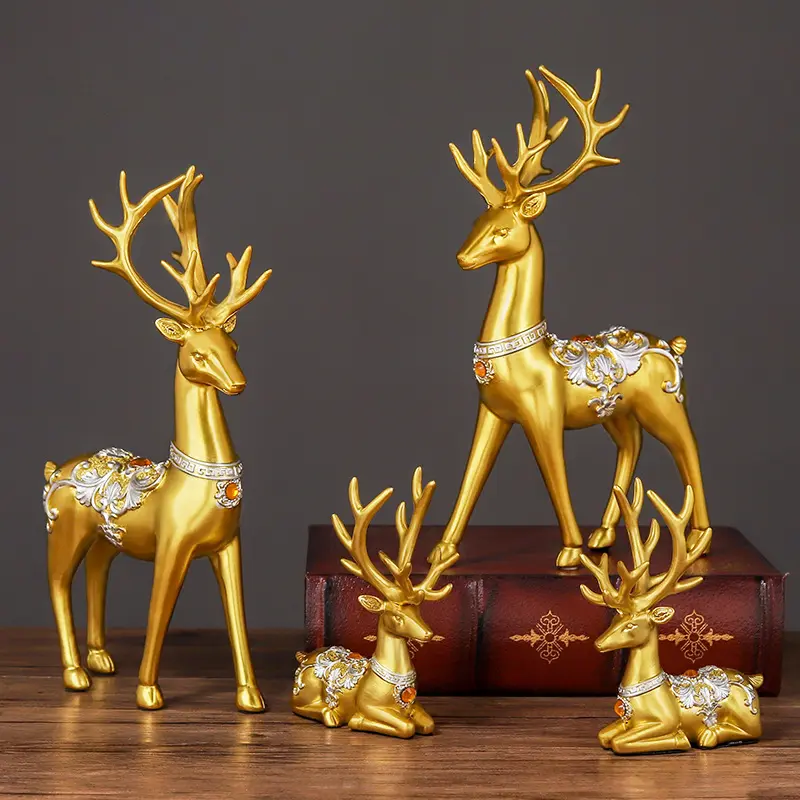 Nordic Style Elk Gold Painted Deer Resin Crafts Home Decoration Accessories Decor Luxury