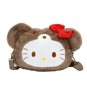 Sac à jouets en peluche M336 mignon dessin animé chat envoyer filles sac à bandoulière vente en gros mode magique ours tête poupée sac
