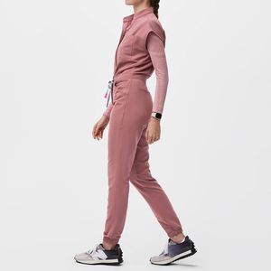 4 Way Stretch Anti Wrinkle Knitted Women One Piece Scrub <b>Jumpsuit</b> Soft Medical Nurse Uniform Custom Logo Hospital Salon Workwear - Product Image 2