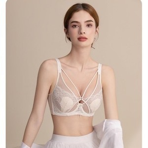 Soutien-gorge en dentelle style français à oreilles de lapin pour femme, respirant, ultra-fin, en nylon, avec rembourrage supérieur, effet push-up, orné de cristaux, pour poitrine généreuse - Product Image 2