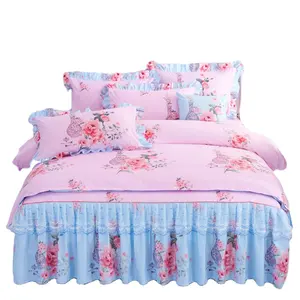 Estilos coreanos 3d impresso 4 Peças microfibra sono ajuda Ruffle Duvet Cover Set