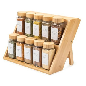 Étagère à épices en bois massif à 3 niveaux avec couvercles pour comptoir de cuisine - Product Image 1