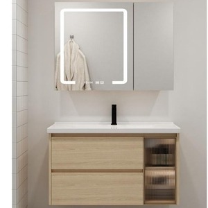 Ensemble de meuble-lavabo intelligent CR 112 cm en bois naturel avec miroir LED - Product Image 5