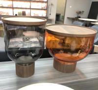 Table basse en verre de luxe moderne avec plateau en bois, finition mate, faite à la main, vente en gros d'usine, et table d'appoint contemporaine