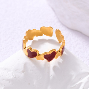 Bague en acier titane de luxe légère, motif cœur, effet goutte d'huile, unisexe, haute qualité, en acier inoxydable, ouverture pour femme, argent sterling - Product Image 2