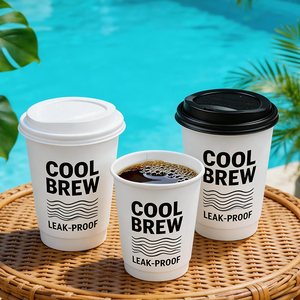 แก้วกาแฟกระดาษสองชั้นแบบใช้แล้วทิ้ง ย่อยสลายได้ทางชีวภาพ ขายส่ง พร้อมโลโก้สั่งทำ สำหรับเบียร์ ชาเย็น โซดา สมูทตี้ แบบนำกลับบ้าน - Product Image 3