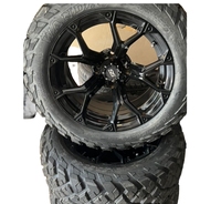 Roues de voiturette de golf en aluminium usiné noir et argent de 14 pouces avec jantes 23x10-14 DOT, pneus tout-terrain pour voiturette de golf