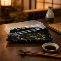 Barquette rectangulaire noire en PET jetable de qualité alimentaire empilable pour sushis et plats à emporter – Vente en gros