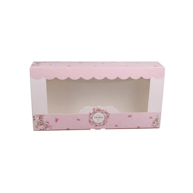 Caixas de padaria 100% material reciclado logotipo personalizado caixas de cupcake coloridas de morango rosa