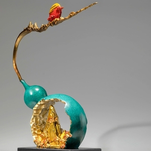 Pierre décorative en cuivre et or, motif étoile porte-bonheur et pivoine, style chinois, pour salon, entrée, comptoir C - Product Image 3