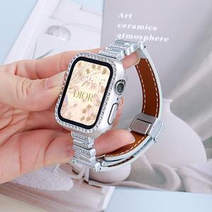 Forwelleny Litchi Motif Métal Dames Boucle Magnétique <span class=keywords><strong>Bracelet</strong></span> En <span class=keywords><strong>Cuir</strong></span> pour <span class=keywords><strong>Apple</strong></span> <span class=keywords><strong>Watch</strong></span> Série 11 1-10 SE <span class=keywords><strong>Bracelet</strong></span> Ultra Mince - Product Image 2