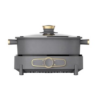 GTMC6506 1500 Watts Marmite à double compartiment avec couvercle en verre, chauffage instantané, pour cuisine et fêtes