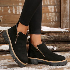 Botas Clásicas de Mujer con Plataforma, Cierre Lateral, Suela Gruesa, Punta Redonda, de Gamuza, Color Sólido, para Otoño e Invierno - Product Image 5