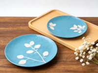 Assiettes en céramique peintes à la main de style européen bleu ciel, ensemble de vaisselle de mariage, faites à la main, qualité alimentaire, compatibles micro-ondes