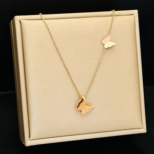 Collar de mariposa de moda de nueva tendencia, Collar corto de clavícula de Dos mariposas de acero inoxidable, cadena de collar - Product Image 2