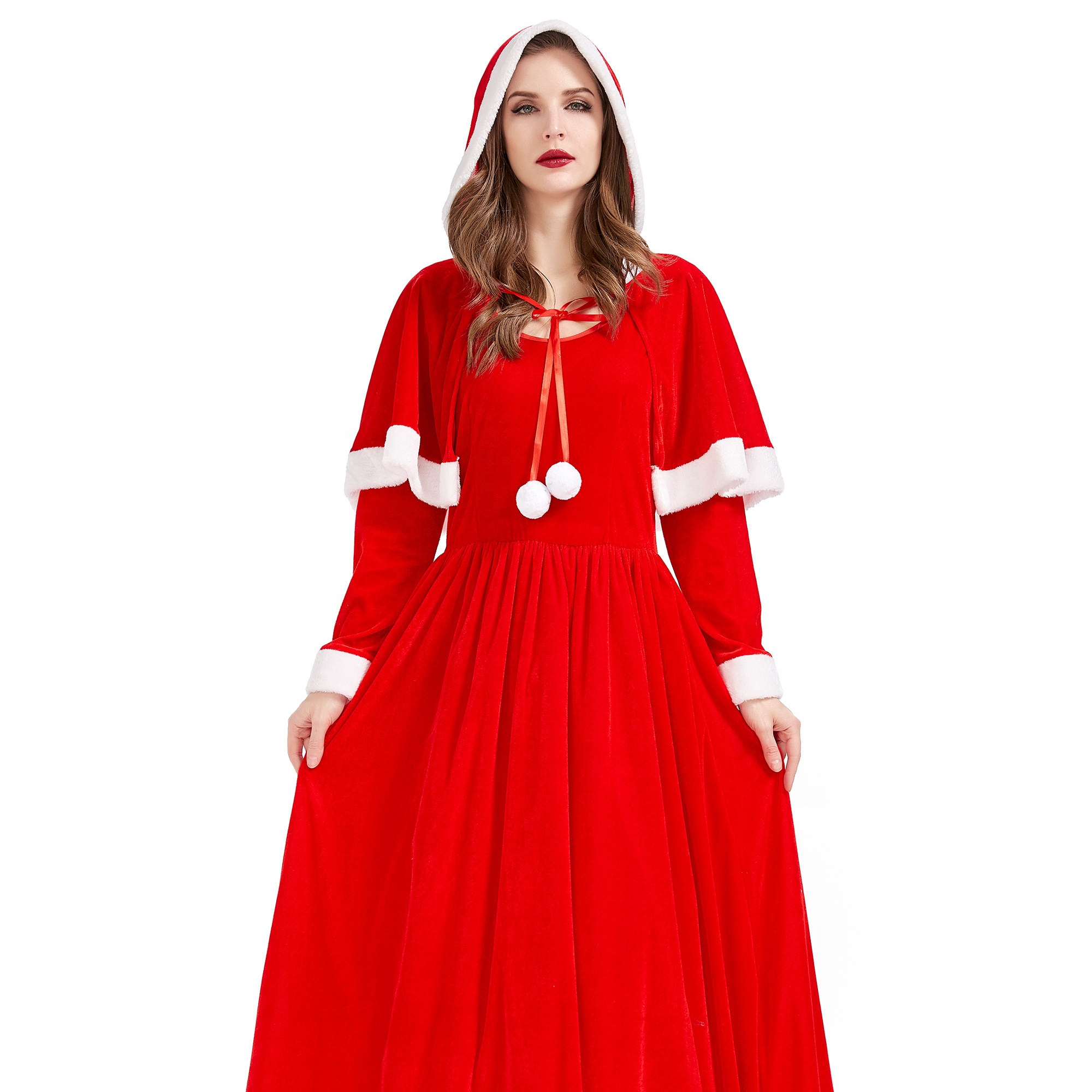 Женский сексуальный Рождественский костюм для косплея, красные платья с толстовкой