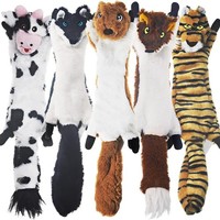 Jouets à mâcher interactifs pour chiens et chats en coton, motif dessin animé, avec sonnette - Peluche froissée écologique et souple, lot de 5