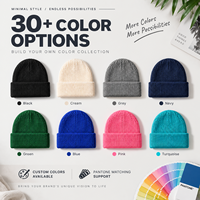 Bonnet tricoté vierge en gros, bonnet d'hiver côtelé à revers, logo brodé personnalisé, faible MOQ, prêt pour les marques streetwear