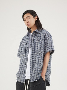 <span class=keywords><strong>Camicia</strong></span> Casual Estiva da Uomo a <span class=keywords><strong>Maniche</strong></span> <span class=keywords><strong>Corte</strong></span> con Patch di Nappe e Motivo a <span class=keywords><strong>Quadri</strong></span> Intrecciato, Traspirante, Stile American High Street, Vestibilità Ampia, per Adolescenti - Product Image 4