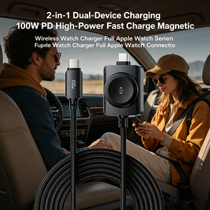 Cable de Carga Rápida 2 en 1 Tipo C PD de 100 W, Cargador Inalámbrico Magnético para Relojes IOS Serie Ultra <span class=keywords><strong>SE</strong></span>, Trenzado de Nailon - Product Image 6