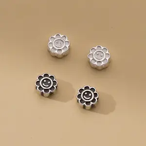 Diy 925 sterling silver round spacer sun flower smile beads for jewelry making accessories